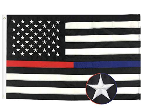 Thin Blue Line Thin Red Line Embroidered U.S. American Flag 5X8 Ft Brass Grommets Honoring Law Enforcement Police Officers and Firefighter 210D Oxford Nylon for Indoor Outdoor Thin Blue Line Thin Red Line Embroidered U.S. American Flag 5X8 Ft Brass Grommets Honoring Law Enforcement Police Officers and Firefighter 210D Oxford Nylon for Indoor Outdoor