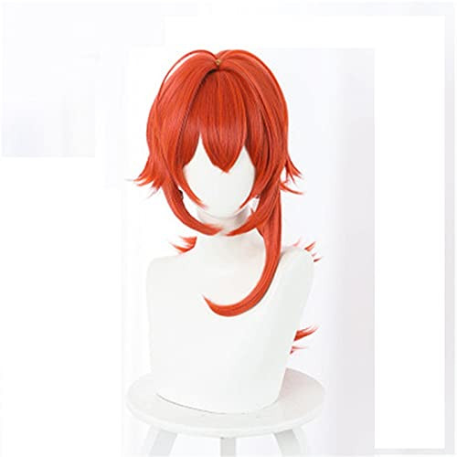 AMNPOLEN Genshin Impact Diluc Cosplay Wig Red Hair Long Wavy Wigs Halloween Carnival Party Fancy Dress up Props -Diluc-