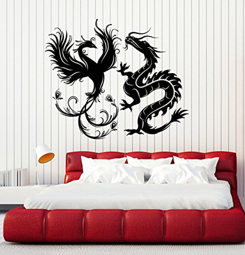 Vinyl Wall Decal Dragon Phoenix Bird Fantasy Asian Style Stickers Murals Large Decor -ig4887- Gold Metallic Vinyl Wall Decal Dragon Phoenix Bird Fantasy Asian Style Stickers Murals Large Decor -ig4887- Gold Metallic