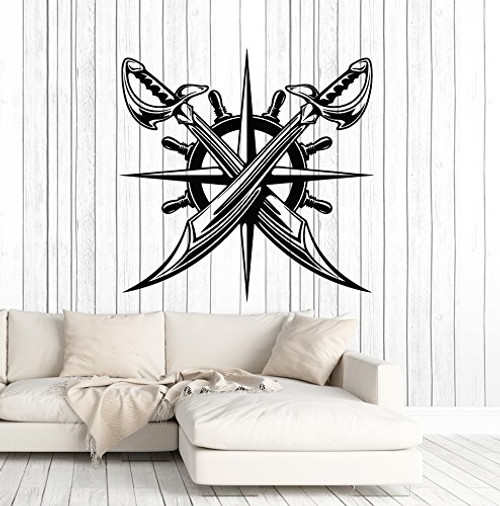 Vinyl Wall Decal Ship's Wheel Sabers Nautical Marine Art Stickers Large Decor -ig4914- Dark Red Vinyl Wall Decal Ship's Wheel Sabers Nautical Marine Art Stickers Large Decor -ig4914- Dark Red