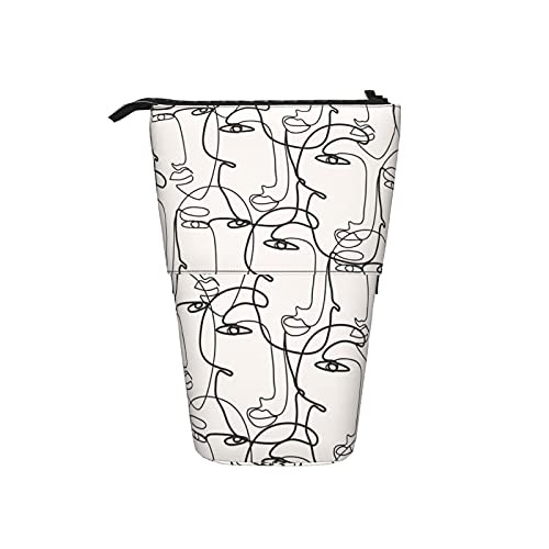 Continuous line drawing of faces Pencil Bags Pencil Stand Holder Telescopic Pencil Case Pen Organizer Stationery Pouch Bag Zipper Portable Bag