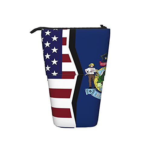 American and Maine State Flag Pencil Bags Pencil Stand Holder Telescopic Pencil Case Pen Organizer Stationery Pouch Bag Zipper Portable Bag