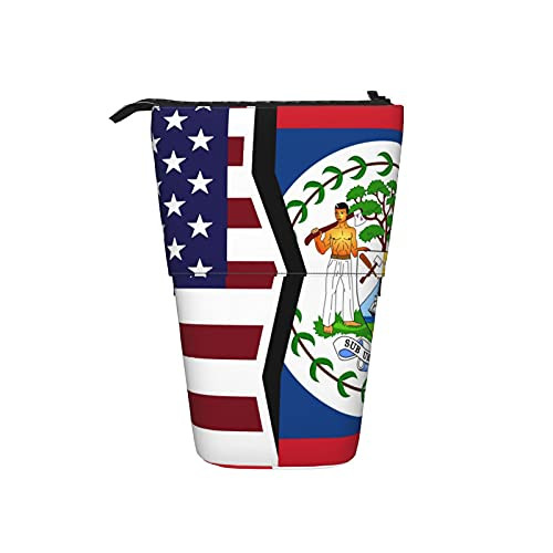 American and Belize flag Pencil Bags Pencil Stand Holder Telescopic Pencil Case Pen Organizer Stationery Pouch Bag Zipper Portable Bag