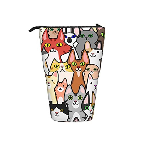 colorful doodle cats faces Pencil Bags Pencil Stand Holder Telescopic Pencil Case Pen Organizer Stationery Pouch Bag Zipper Portable Bag