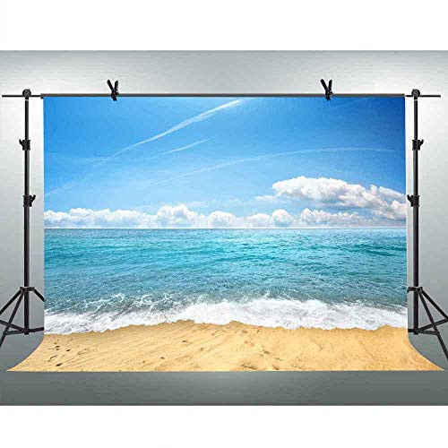 FLASIY 10x7FT Sea Beach Photography Backdrop White Clouds Blue Sky Photo Background for Children Party YouTube Photo Booth Studio Props LXAY017