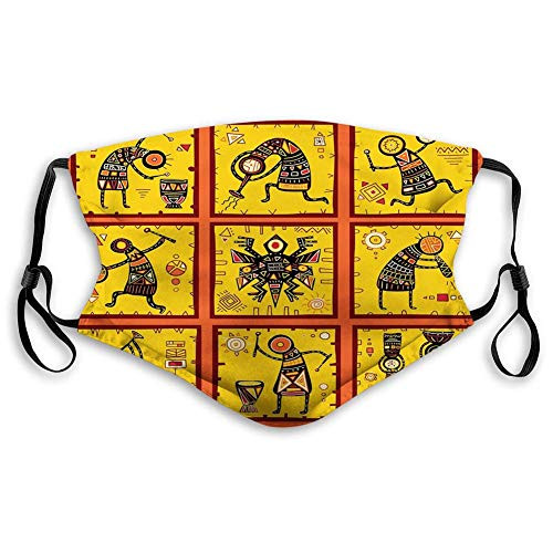 Comfortable Windproof mask-African Figures Ethnic Tribal Patterns Aboriginal Native-Printed Facial Decorations for Man and womanWith Have Two Filter 20cmX15cm/7.8X5.9inch-M- Black