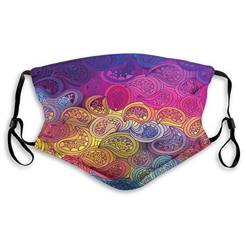 Comfortable Windproof maskxFF0C-Abstract Leaf Shaped Colorful Wavy Curved Figures GradientxFF0C-Printed Facial Decorations for Man and womanWith Have Two Filter 20cmX15cm/7.8X5.9inch-M- Black