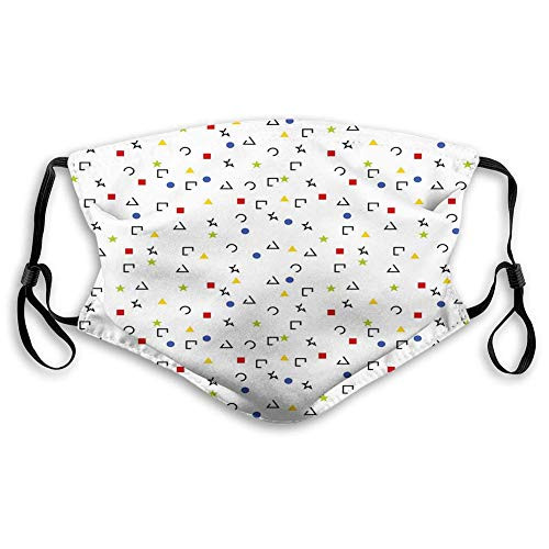 Comfortable Windproof maskxFF0C-Abstract Triangle Square Star Circle Dot Figures SymbolsxFF0C-Printed Facial Decorations for Man and womanWith Have Two Filter 20cmX15cm/7.8X5.9inch-M- Black