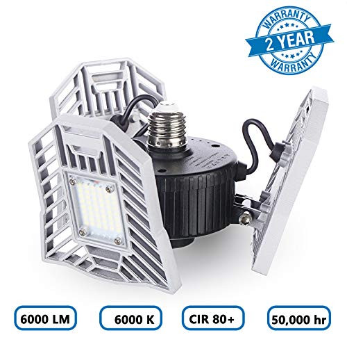 ELIVERN LED Garage Lights, Daylight LED Light Bulbs, Deformable Garage Ceiling Lights 60W 6000 Lumens, E26 LED Bulb, Led Shop Lights for Garage, LED Garage Lighting for Workshop Basement Warehouse