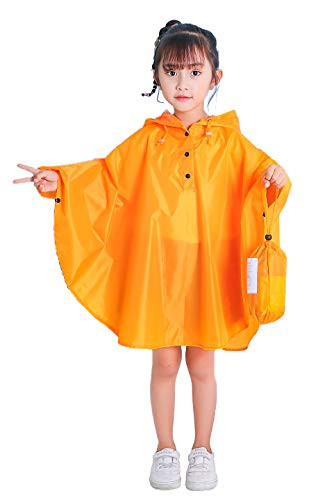 Spmor Kids Rain Poncho Hooded Jacket Rain Coat Orange M