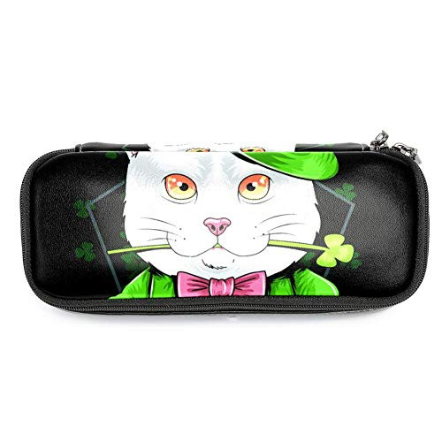 Pencil Case Green Suit Cat Pen Case Big Capacity Desk Organizer with Zipper for School  and  Office Supplies 7.5x3x1.5in