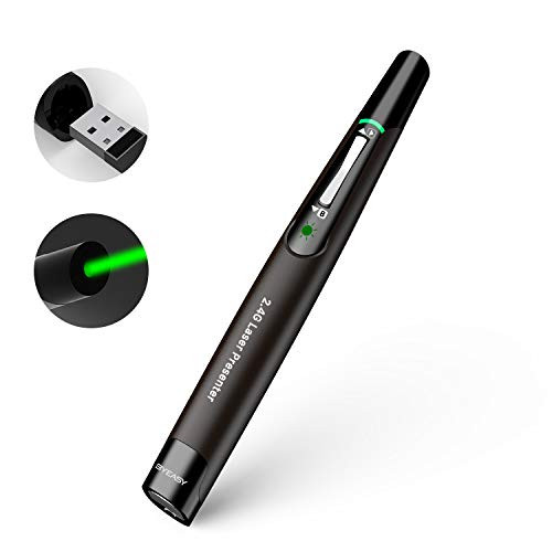 Presentation Clicker, BYEASY Wireless Presenter Remote with Green Laser Pointer for Presentations, RF 2.4GHz PowerPoint Clicker for Powerpoint Presentations and Google Slides- Black/Brown