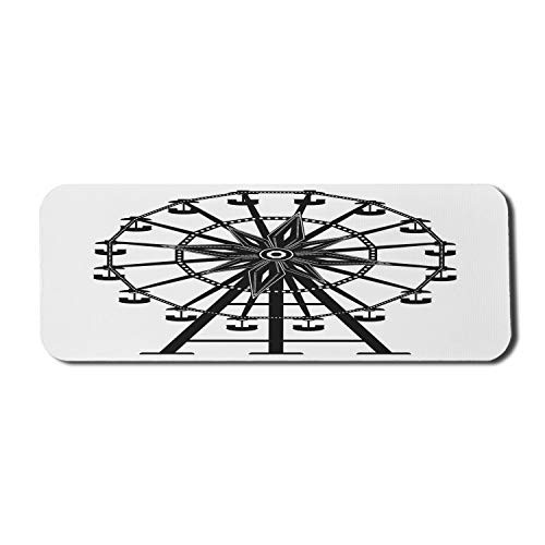 Lunarable Ferris Wheel Computer Mouse Pad, Simple Monochrome Design of a Floral Amusement Park Ride, Rectangle Non-Slip Rubber Mousepad Large, 31" x 12" Gaming Size, Charcoal Grey and White