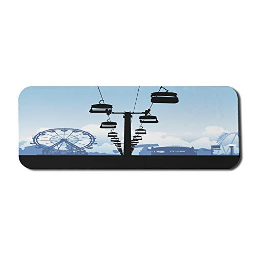 Lunarable Ferris Wheel Computer Mouse Pad, Silhouette of a Chairlift Ride on Amusement Park View, Rectangle Non-Slip Rubber Mousepad Large, 31" x 12" Gaming Size, Charcoal Grey Ceil Blue