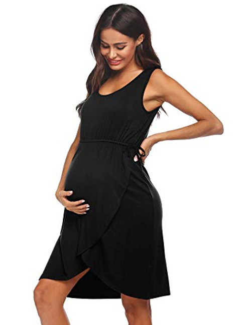 Ekouaer Breastfeeding Dress Maternity Nightgown Pregnant Nursing Nightdress -Black, Large- Ekouaer Breastfeeding Dress Maternity Nightgown Pregnant Nursing Nightdress -Black, Large-