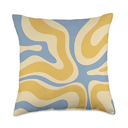 Kierkegaard Design Studio Liquid Swirl Abstract Aesthetic Pattern Light Blue Mustard Throw Pillow, 18x18, Multicolor