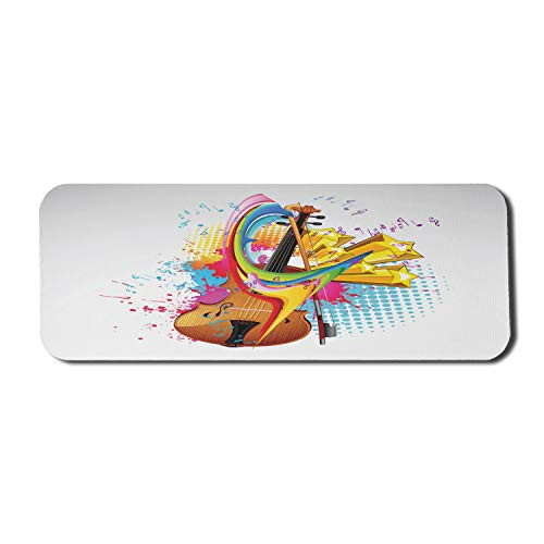 Ambesonne Cello Computer Mouse Pad, Creative Colorful Illustration of Musical Notes String Instrument and Splashes, Rectangle Non-Slip Rubber Mousepad Large, 31" x 12" Gaming Size, Multicolor