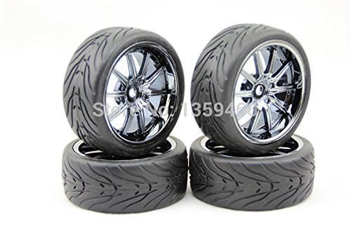 Parts  and  Accessories 4pcs 1/10 Touring Tires Tyre Wheel Rim W10S3CH-Chrome Gray- 3mm Offset fits for 1-10 Touring Car 1/10 Tire - -Color- with Triangle Tire-