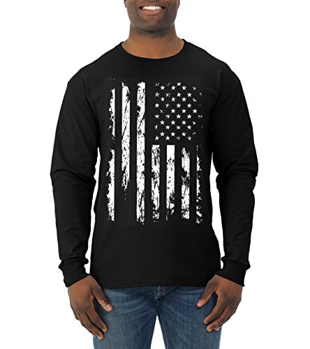 White United States Flag Distressed - USA - Mens American Pride Long Sleeve T-Shirt, Black, 2XL