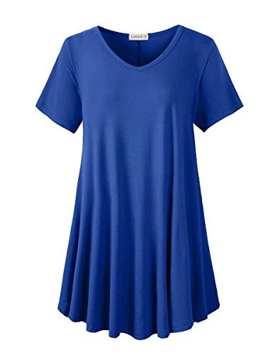 LARACE Tunics Short Sleeve Plus Size Casual Tops for Women V Neck Loose Fit Flowy Clothing for Leggings -Royal Blue 5X-