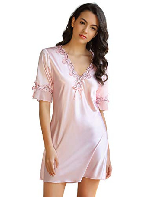 Sleepwear Sexy Lingerie Nightgown Lace Chemise Satin Slip Silk Negligee Nightie Bridal Babydoll for Women Pink Medium Sleepwear Sexy Lingerie Nightgown Lace Chemise Satin Slip Silk Negligee Nightie Bridal Babydoll for Women Pink Medium