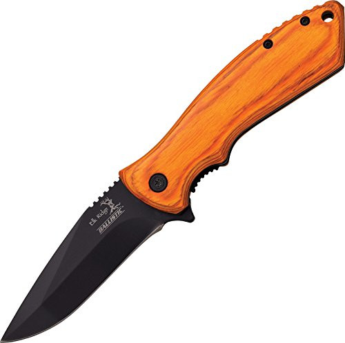 Elk Ridge - Outdoors Spring Assisted Folding Knife - 4.5-in Closed, 3.25-in Black Stainless Steel Blade, Light Brown Bubinga Wood Handle, Pocket Clip, Hunting, Camping, Survival, EDC - ER-A002LB