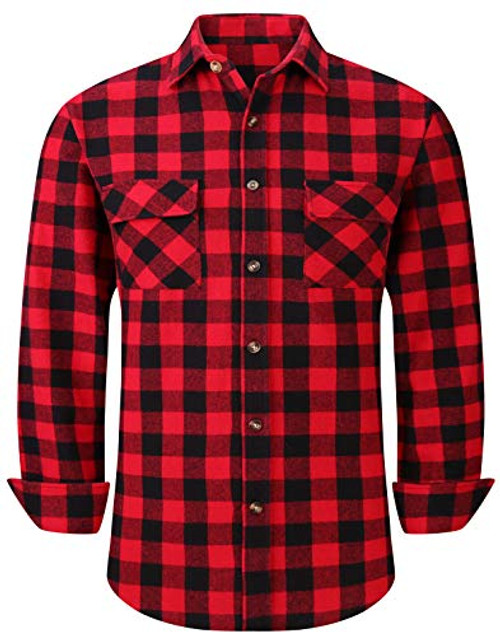 Men's Plaid Flannel Shirts Long Sleeve Regular Fit Button Down Casual Shirts -Red, Medium- Men's Plaid Flannel Shirts Long Sleeve Regular Fit Button Down Casual Shirts -Red, Medium-