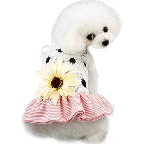 SISAVE Small Dog Girl Sunflower Lace Tutu Skirt,Pet Dress Puppy Clothes -Pink, Medium-