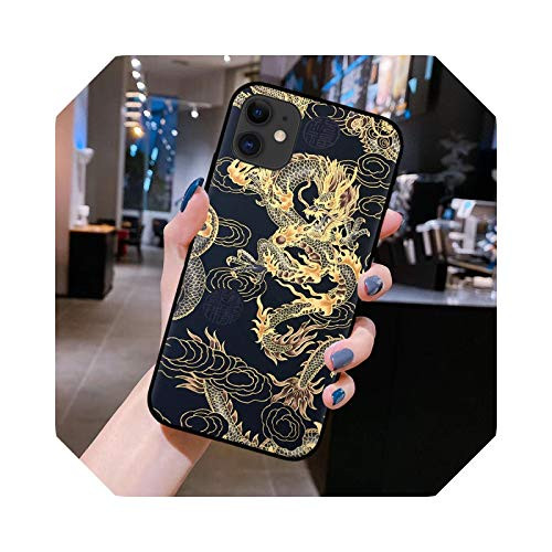Fashion Vintage Chinese Dragon Phone Case for for iPhone 12 11 Pro XS Max X XR 6 6S 7 8 Plus 5S SE 2020 12Pro 12Mini Silicone Cover-Black-A3435-For for iPhone 12Pro Max