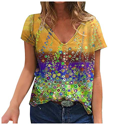 YSLMNOR Flower Sea Print Tops for Womens V Neck Short Sleeve T Shirt Summer Casual Pullover Loose Tees Yellow YSLMNOR Flower Sea Print Tops for Womens V Neck Short Sleeve T Shirt Summer Casual Pullover Loose Tees Yellow