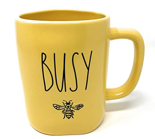 Rae Dunn BUSY Yellow Ceramic Mug with a Bee Symbol