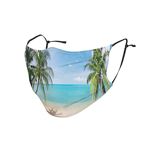 Cloth Face Mask Bandana with 2pcs Filters,Panoramic Tropical Beach Exotic Sand Vacations,Balaclava Adjustable Earloop Washable Reusable,for men and women