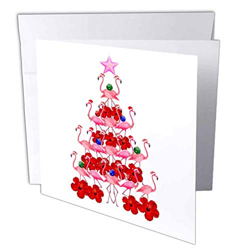 3dRose A Christmas Tree of Pink Flamingos Wearing Santa Claus Hats. - Greeting Cards -gc-326284-1-