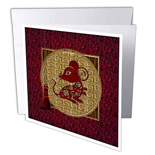 3dRose Image of Rat on Textured Asian Design with Tassel, Orange, Red - Greeting Cards -gc-329112-1- 3dRose Image of Rat on Textured Asian Design with Tassel, Orange, Red - Greeting Cards -gc-329112-1-