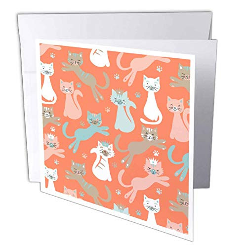3dRose Janna Salak Designs Cats - Atomic Orange Cats Pattern - 6 Greeting Cards with envelopes -gc-310711-1-