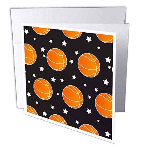 3dRose Janna Salak Designs Sports - Cute Basketball Pattern Black and Orange - 6 Greeting Cards with envelopes -gc-310751-1-