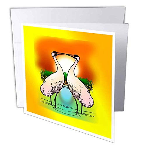 3dRose Lens Art by Florene - Kids Art - Image of Two Pink Flamingoes On Bright Orange Yellow - 6 Greeting Cards with envelopes -gc-316022-1-
