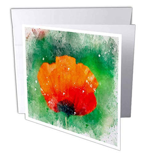 3dRose Anne Marie Baugh - Impressionist Mixed Media Art - Pretty Orange Image of Watercolor Poppy Flower Art - 6 Greeting Cards with envelopes -gc-323557-1-