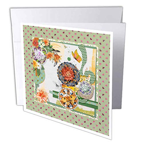 3dRose Image of Flowers and Butterfly Design, Orange, Green, and. - Greeting Cards -gc-336131-1- 3dRose Image of Flowers and Butterfly Design, Orange, Green, and. - Greeting Cards -gc-336131-1-