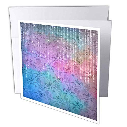 3dRose Pretty Pink, Blue Unicorn Floral with Image of String Lights - Greeting Cards -gc-341317-1- 3dRose Pretty Pink, Blue Unicorn Floral with Image of String Lights - Greeting Cards -gc-341317-1-
