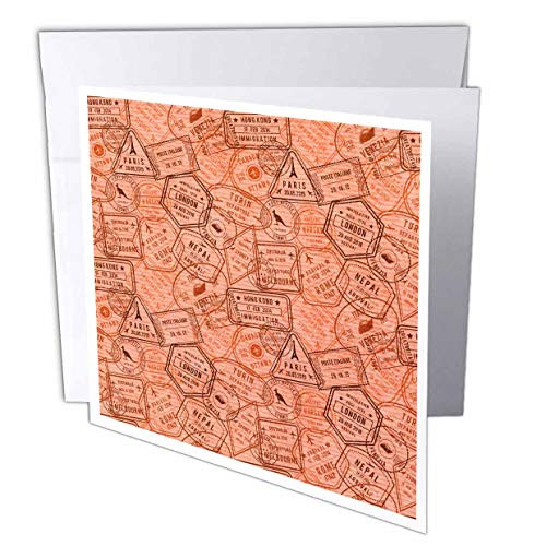 3dRose Orange and Black Travel Stamps Pattern - Greeting Cards -gc-342222-1-