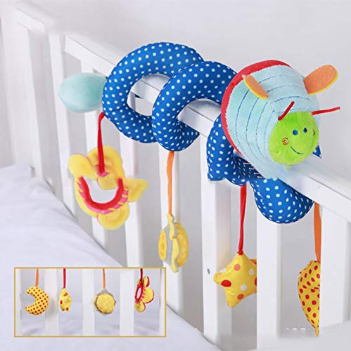 TYUE Baby Bed Toys, Stroller Spiral Activity Plush Toys, car seat Travel Activity Toys, Multi-Functional Crib Wraps, Plush Toy Bed Bells Around Blue