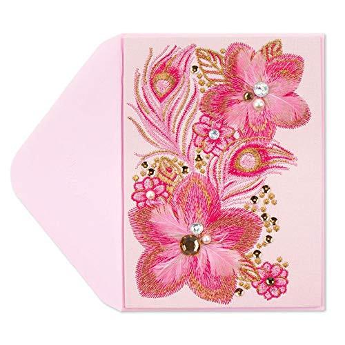 Papyrus Pink Feather Flowers BCRF Blank Card