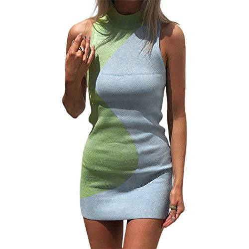 Women Sexy Halter Neck Sleeveless Bodycon Dress Y2K Knitted Mini Dress V Neck Backless Short Dress E Girl Summer Streetwear -Green, l- Women Sexy Halter Neck Sleeveless Bodycon Dress Y2K Knitted Mini Dress V Neck Backless Short Dress E Girl Summer Streetwear -Green, l-