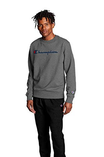 Champion Men's Powerblend Fleece Crew, Script Logo, Granite Heather-Y06794, Small