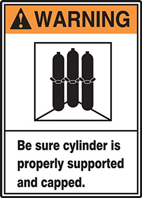 Accuform MRPG301VP Sign, Legend"Warning BE Sure Cylinder is Properly Supported and Capped", 10" Length x 7" Width x 0.055" Thickness, Plastic, 10" x 7", Orange/Black on White Accuform MRPG301VP Sign, Legend"Warning BE Sure Cylinder is Properly Supported and Capped", 10" Length x 7" Width x 0.055" Thickness, Plastic, 10" x 7", Orange/Black on White