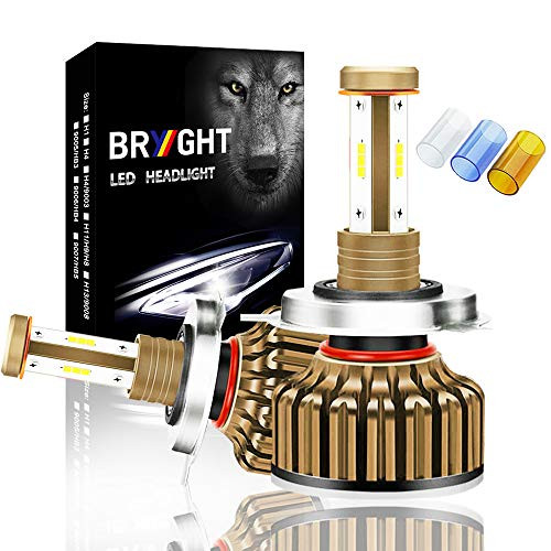 BRYGHT H4 LED Headlight Bulbs High Power 12000LM 9003 HB2 Led Bulb Hi/Lo Dual Beam Pattern Conversion Kit 6500K White,3600K Yellow,10000K Ice Blue, 2 Year Warranty (1 Pair)