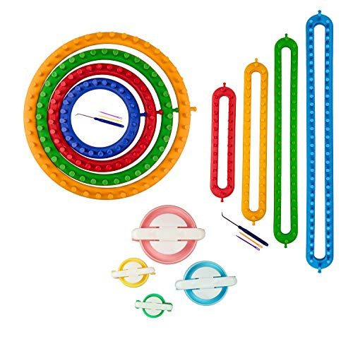 Long and Round Knitting Loom Set Craft Kit with Hook Needle?Gift Pompom Maker