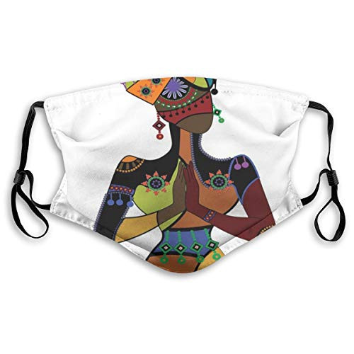 Comfortable Windproof mask,Woman Figure In Ethnic Style Costume Praying Culture Ancient Enlightenment Grace,Printed Facial decorations for Unisex