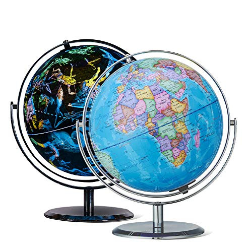 Illuminated Constellation World Globe - 2 in 1 Interactive World Globe with Stand, Built-in LED Light, USB Night View Stars & Constellation Globe for Home Office Décor, Ideal Educational Learning Toy